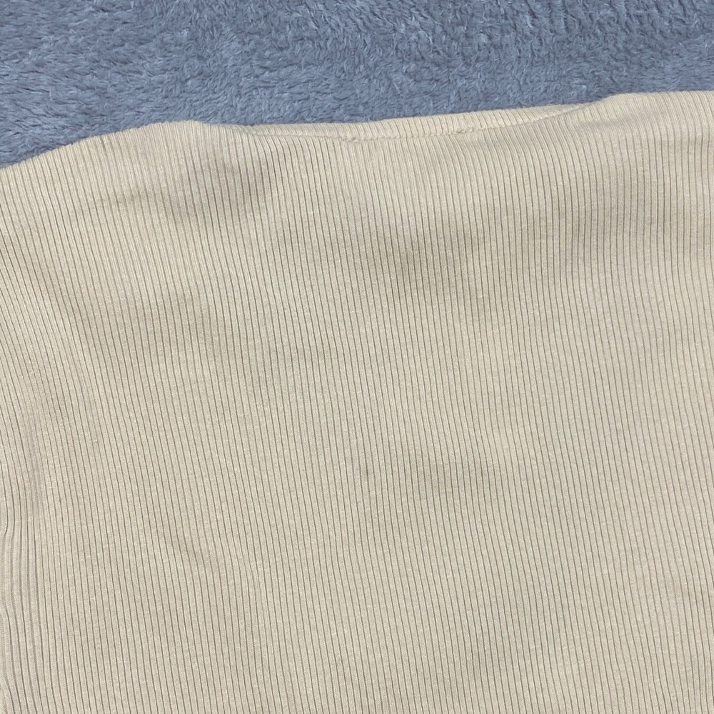 Madewell Shirt Womens XL Lace Trim Ribbed V Neck Short Sleeve Top Beige NY958 - Picture 10 of 11